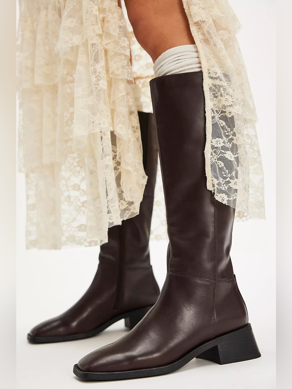 Vagabond Blanca Tall Leather Boots Brown EU 39 US 9 Square Toe Knee High NIB